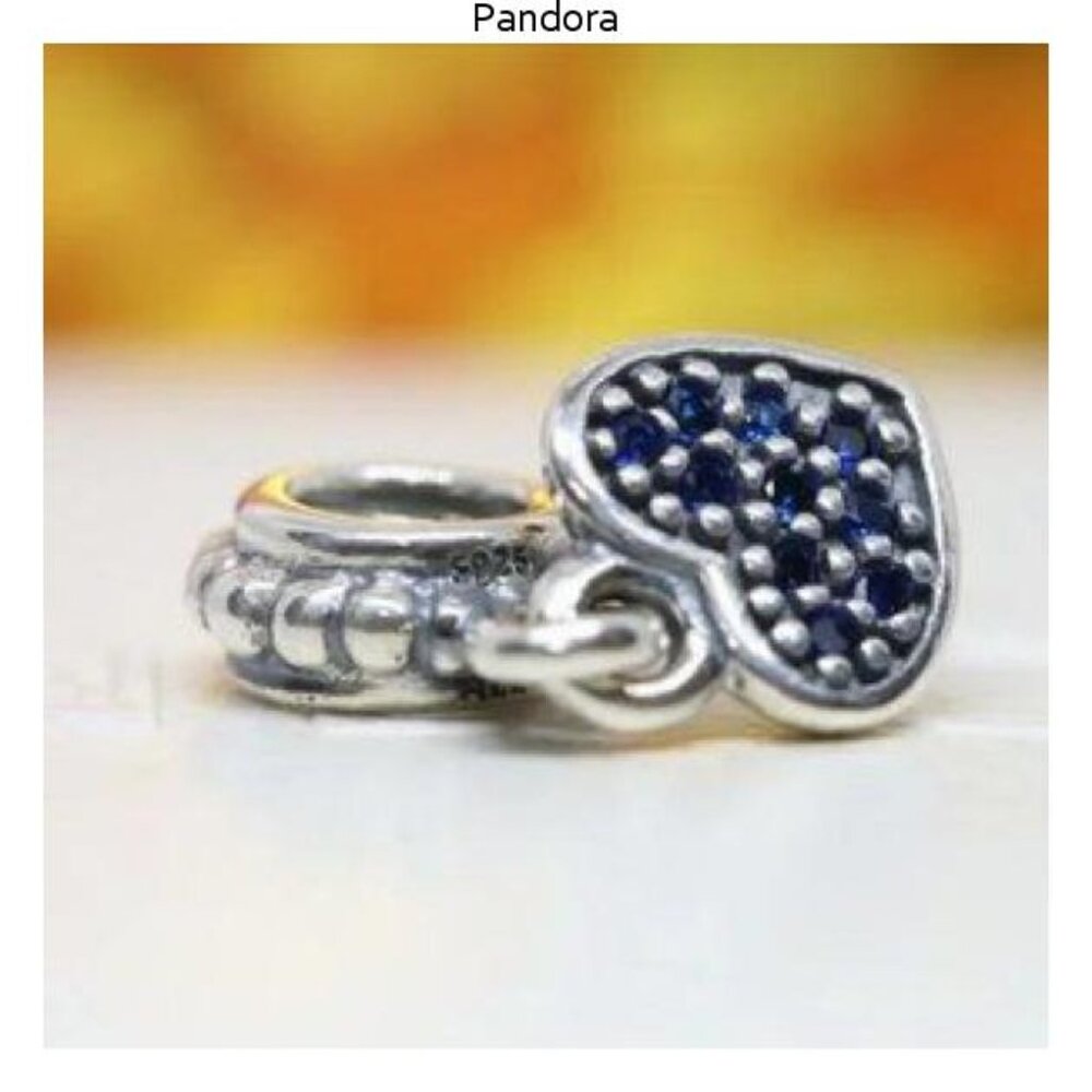 Pandora Blue CZ Heart Dangle Charm